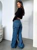 Women's High-Waisted Retro Cargo Jeans - Wide Leg, Floor-Length, Spicy Style