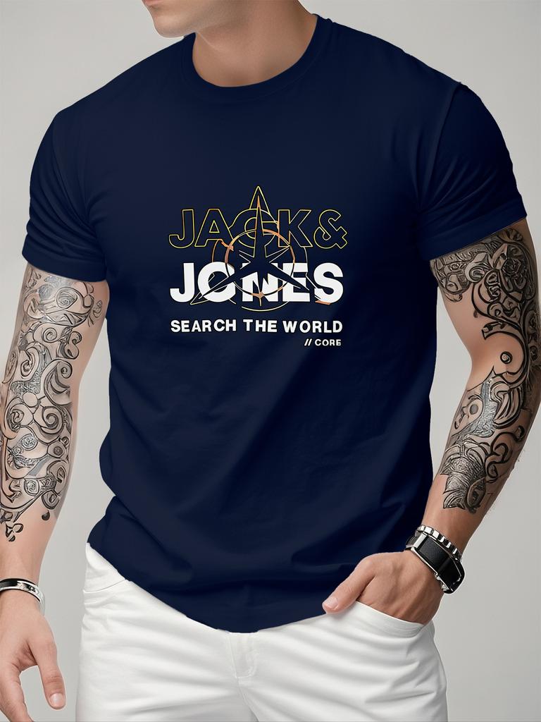 JACK JONES Print Herren T-Shirt Freizeitmode Kurzarm Baumwoll-Tees Hohe Qualität Luxusmarken T-Shirt Sommer Streetwear Y2k+