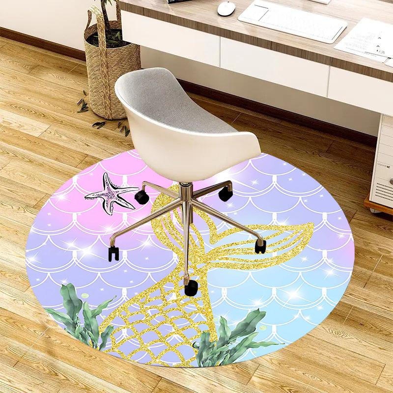 1PC Mermaid Tail Starfish Non-Slip Floor Round carpet, Office, family, bedroom, Large Area Rug Indoor Rugs, Vibrant Colors-Z0482