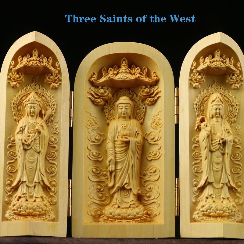 Dřevořezba Bůh bohatství Guanyin sochy a figurka Skládací přenosný Domov Místnost Kancelář Bohatství Štěstí Feng Shui Dekor
