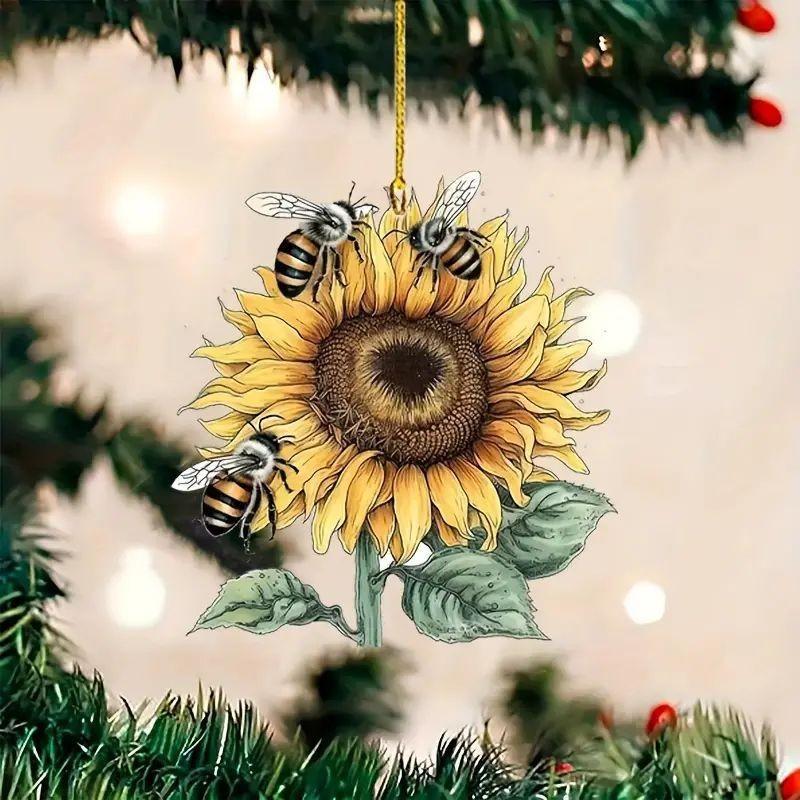 Decorative Acrylic Sunflower Car Pendant Bright Cartoon Style Ideal For Accessories Vehicle
