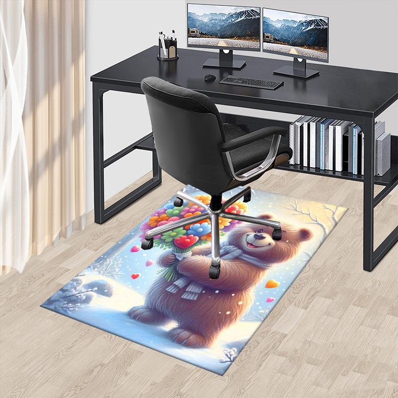 

1pc Anime Cartoon Design Bear with Colorful Flowers Chair Mat - Festival Gift for Office and Home Decor, Suitable for All Seasons.C020 60cm by 90cm