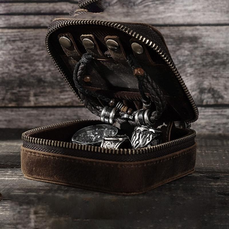 Echtes Leder Schmuckbeutel Rindsleder Uhrenetui Box für Reisen Tragbar Schmuck Zubehör Aufbewahrungstaschen Box