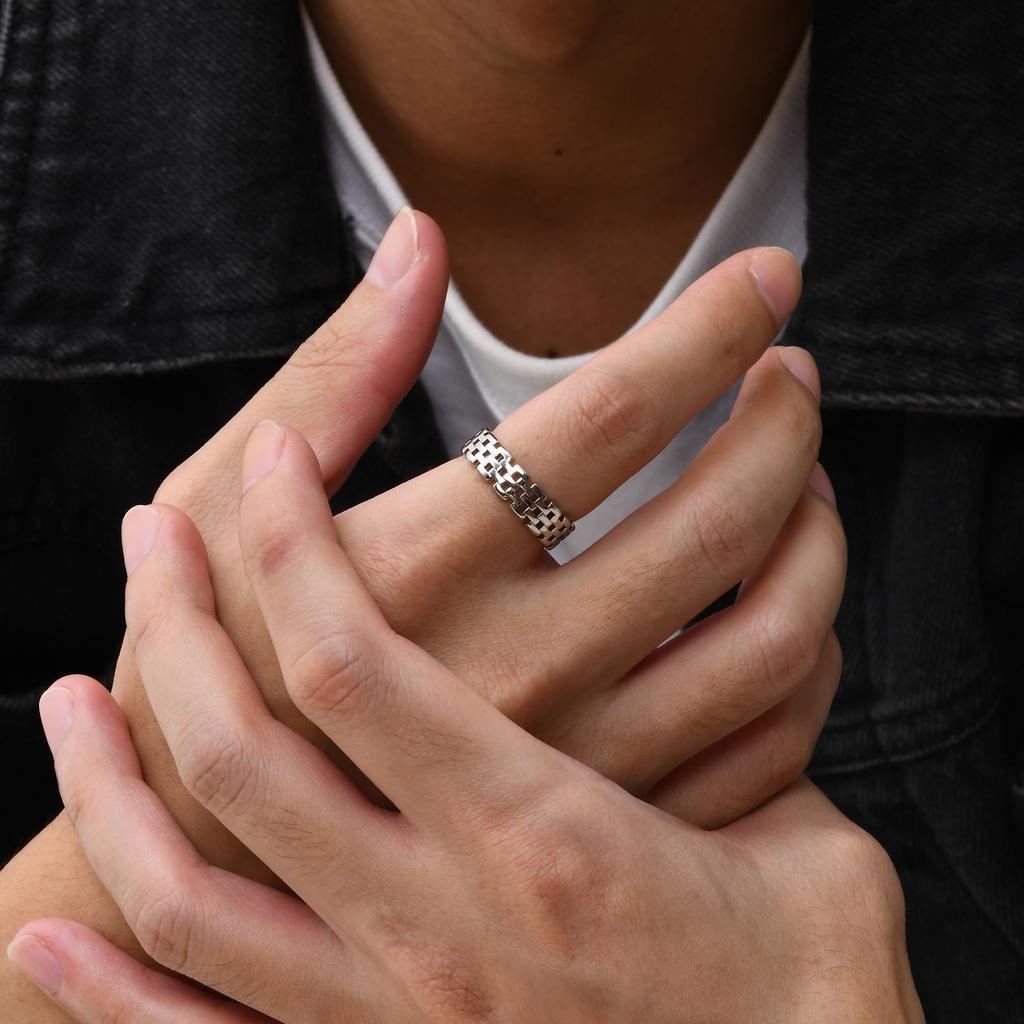 Classic Watch Chain Band Ring for Men Boys,Metal Chain Link Open Free Rings,Rock Punk Jewelry