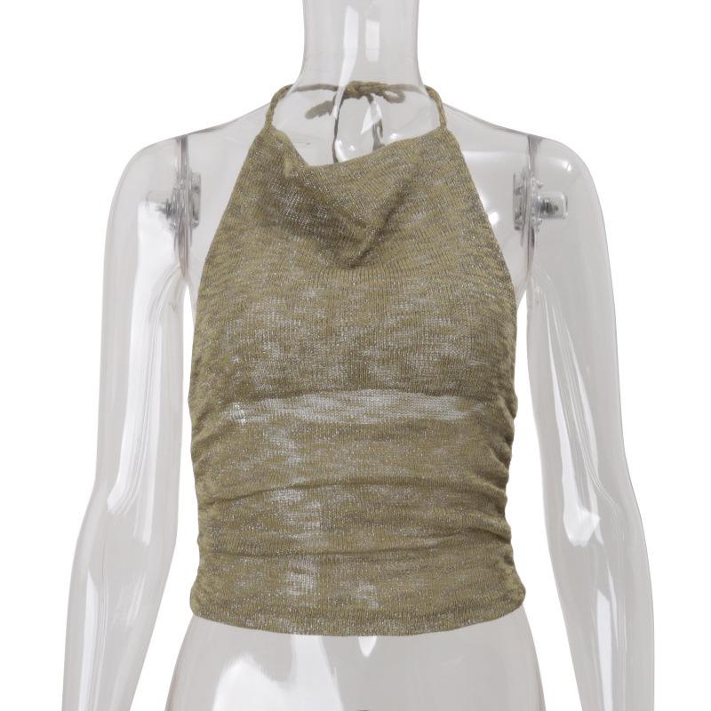 

2025 Autumn Sexy Retro Backless Halter Top for Women Small