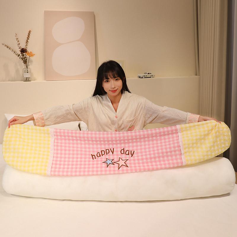 Plaid Cylindrical Body Pillow Side Sleeping Leg Clamp Long Pillow Soft Comfortable Bed Lumbar Support Cushion Removable Washable
