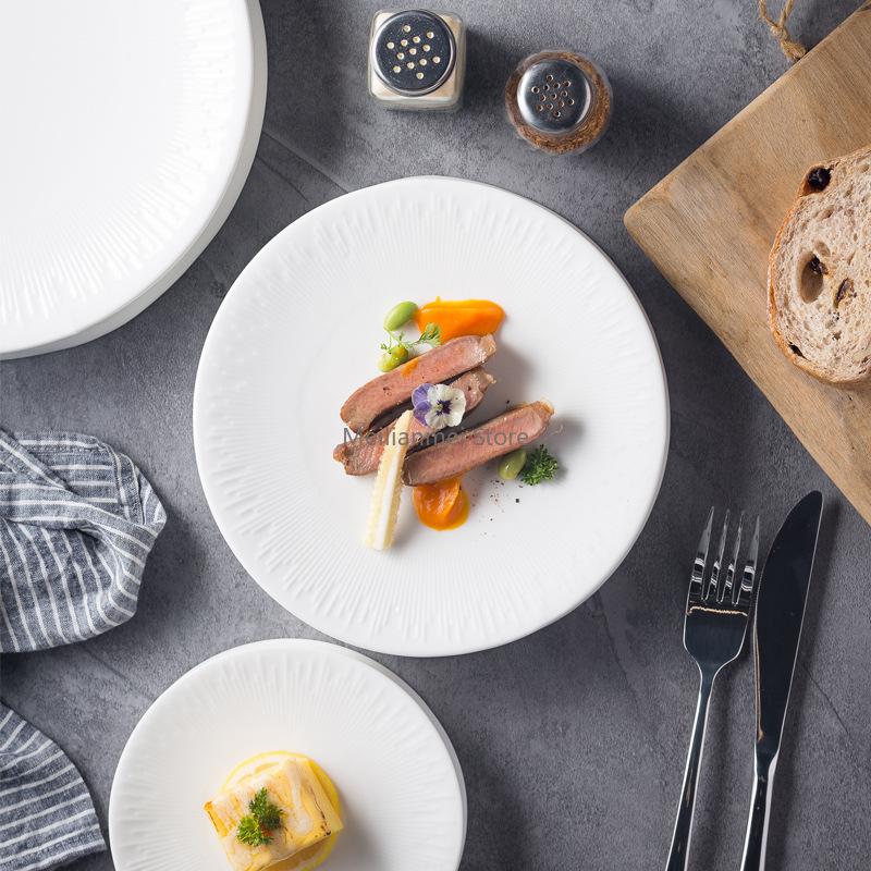 White Ceramic Disc High End Restaurant Dessert Plate Round Cold Dish Plate Pre Dinner Appetizer Plates Tableware Dinner Plates