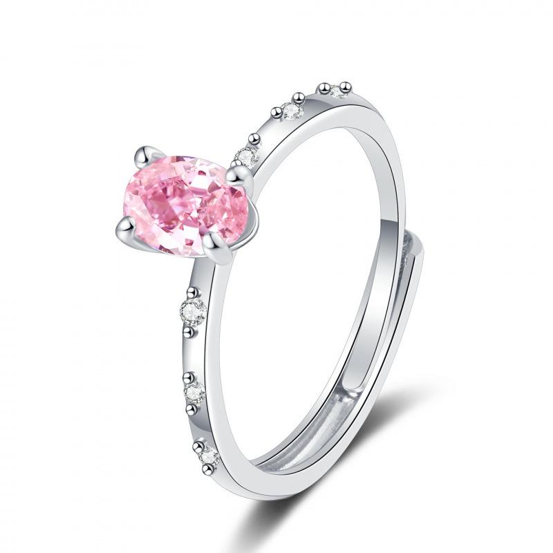 Women s Pink Zircon Micro-inlaid Ring: Elegant European & American Style Finger Jewelry Adjustable
