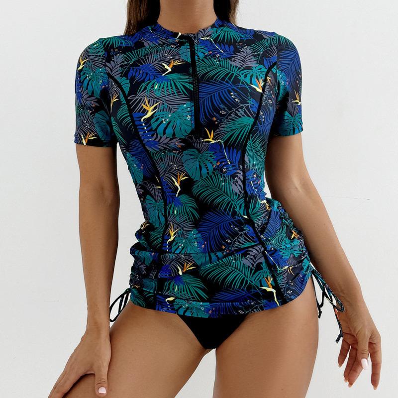 Floral Women Swimsuits Sun Protection Female Short Sleeves Swimwear Surfing Sports Pool Beachwear Two-Piece Bathing Suits 2026