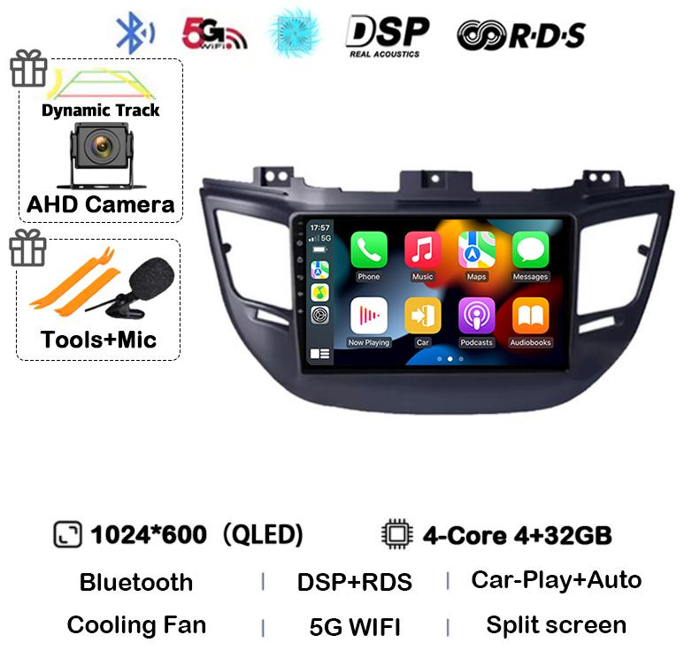 Android 14 Carplay Auto For Hyundai Tucson IX35 3 2015 2016 2017 2018 DSP 2Din Car Radio Multimedia Player GPS 4G+WIFI Stereo BT