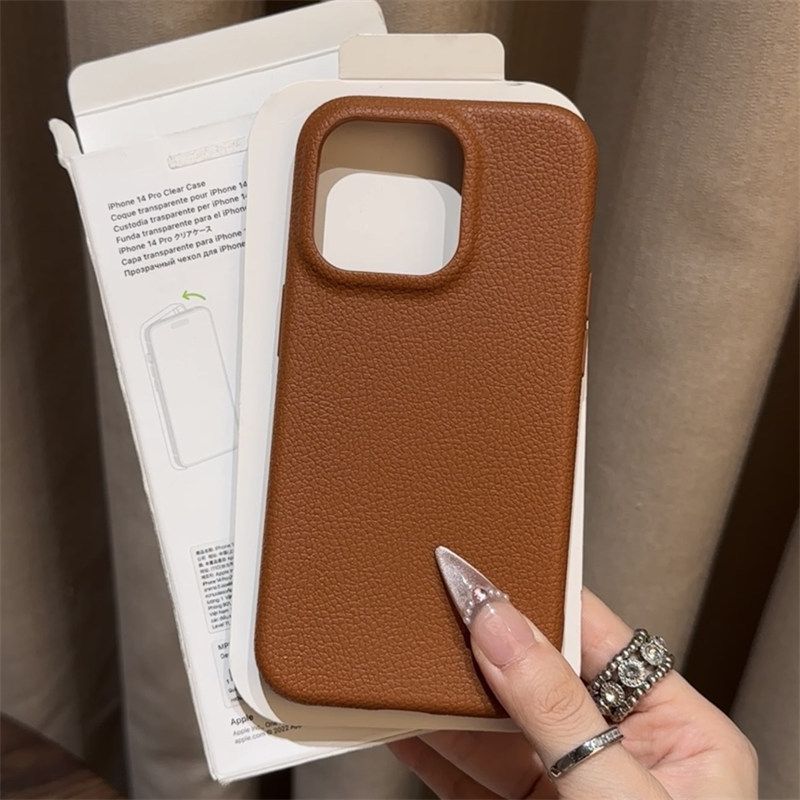 Simple Solid Color Lychee Pattern Suitable for Apple 16pro Mobile Phone Case IPhone15 14 Anti Fall Soft Shell Protective Case
