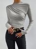 Dames Mock Neck Lange Mouwen Gerimpeld Slim Fit Effen Polyester Gebreid Basic T-shirt Casual Herfst Laagjes Top XS-XXL