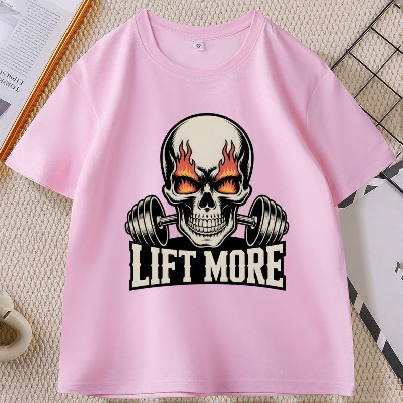 Flaming Skull Lift More T Shirt for Unisex Fire Eyes Gym Tshirt Casual Cotton Shortsleeved Tshirt Unisexs Clothing Ropa Hombre