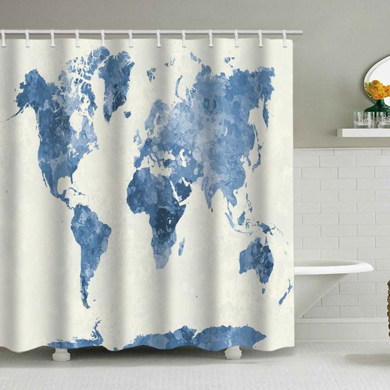 Tende da Doccia Mappa del Mondo con Ganci Stile Vintage Decorazione Accessori Decorazione Bagno Tessuto Poliestere Multicolore