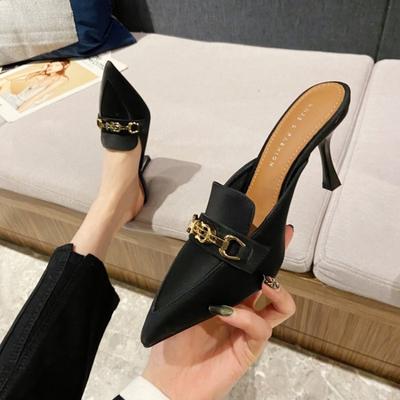 Neu Snake Print Frau Pumps Slipper Mode Gold Kette Sandale Schuhe Damen Spitzschuh Slip auf Maultiere Dünne Low Heels Slides