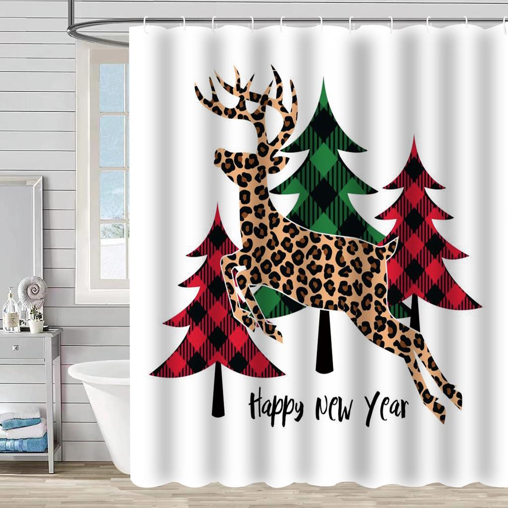 Best-Selling Christmas Digital Print Shower Curtain Waterproof, Includes Plastic C-Shaped Hooks