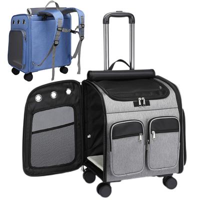Mochila Grande 2 en 1 para Mascotas, Cochecito para Gatos, Transportín para Mascotas con Ruedas, Bolsa Portátil Plegable con Varilla de Tracción para Mascotas, Bolsa de Viaje para Gatos y Perros