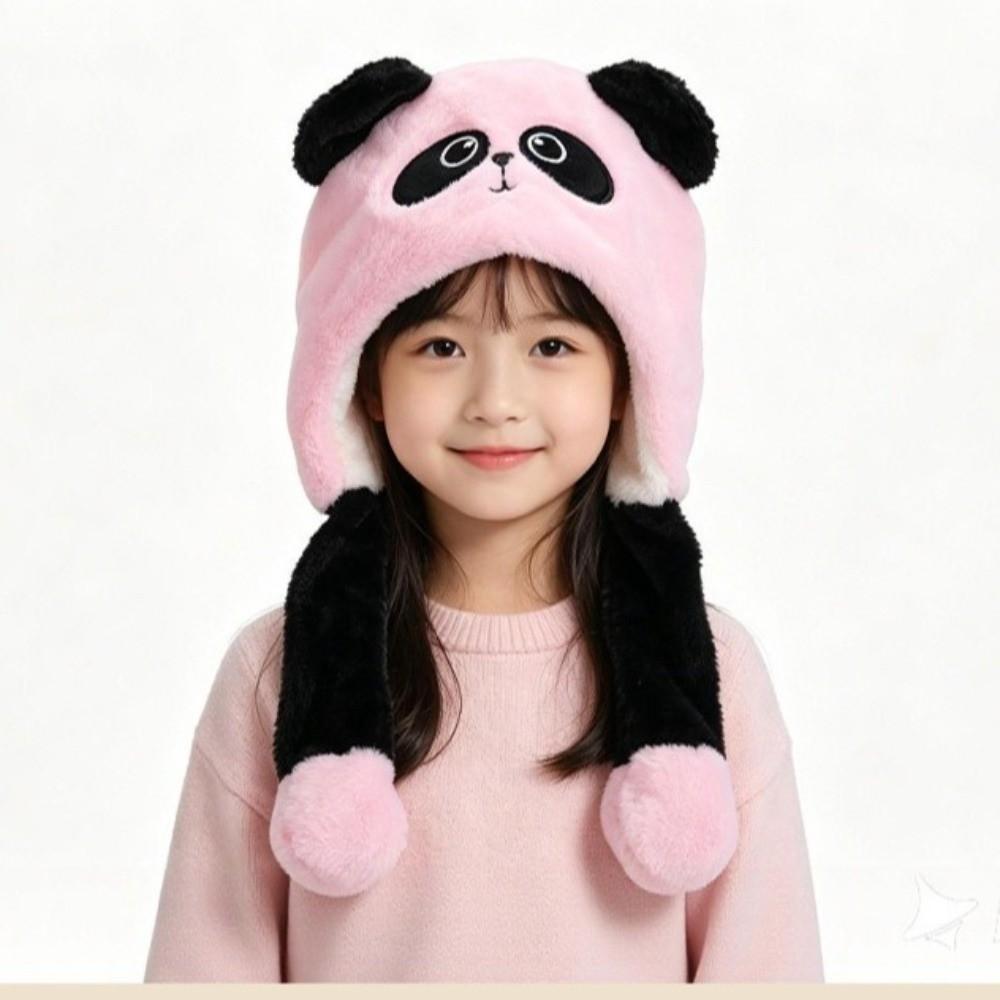 Thick Panda Plush Hat Polyester Cartoon Warm Hat Cute Moving Ear Hat  For Boys