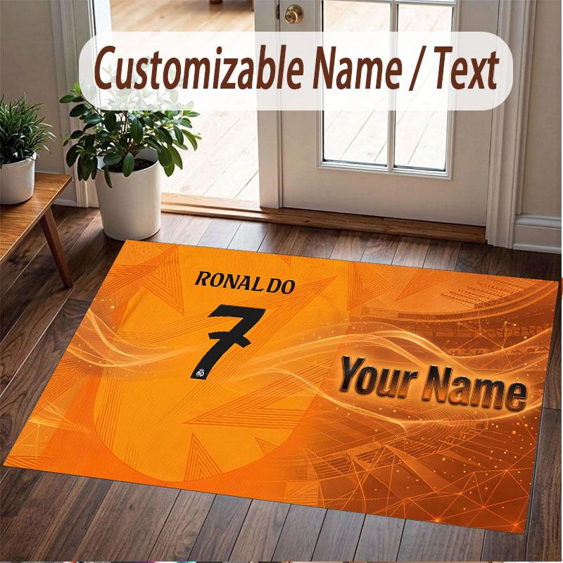 Custom Rug Cristiano Ronaldo Pattern Print Name Text Soft Non‑Slip Floor Carpet for Home Indoor Decoration