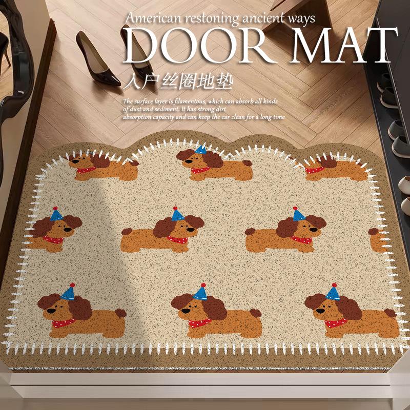 Cartoon Sausage Dog Entrance Door Floor Mat, The Entrance Can Be Cut, Dirt-Resistant Foot Mat, Household Door Anti-Skid Silk Ring Floor Mat