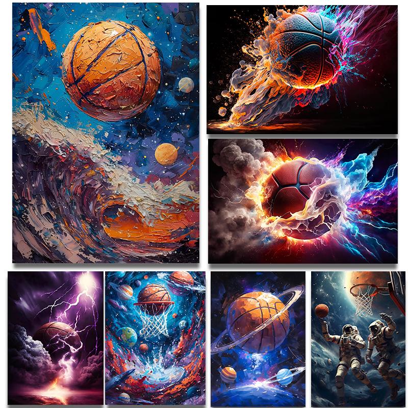 Vibrant Astonishing Basketball Landscape Posters Cool Space Basketball Modern Prints Canvas Wall Pictures Home Living Room Decor