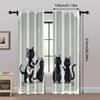 2pcs, Light Filtering Curtains Black Cat & Jungle Flowers Versatile Fabric (without Rod) Decorations Outdoor Ldeal for Room,
