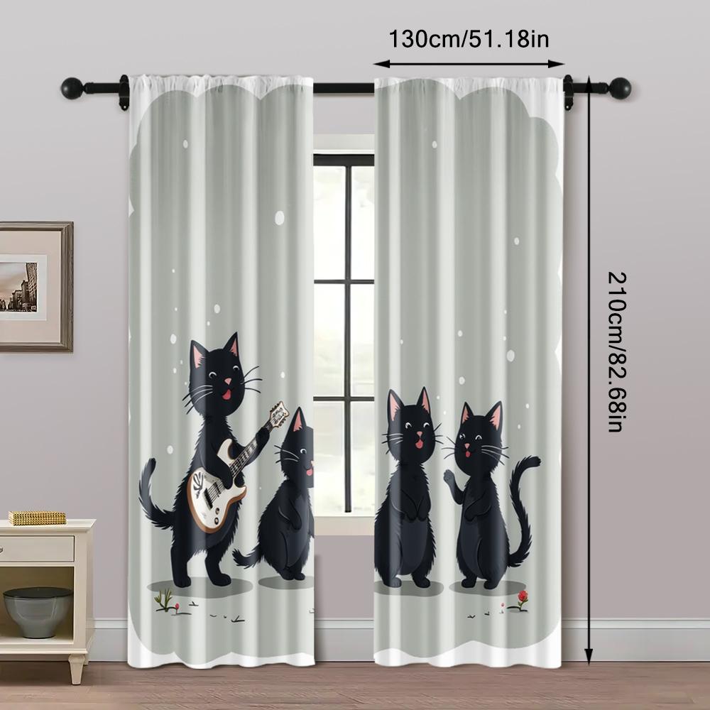 2pcs, Light Filtering Curtains Black Cat & Jungle Flowers Versatile Fabric (without Rod) Decorations Outdoor Ldeal for Room,