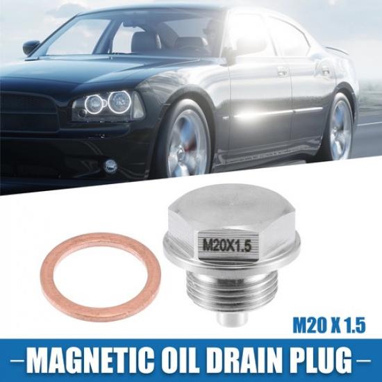 Vehicle Engine Magnetic Oil Drain Plug M20x15 Stainless Steel w Copper Washer