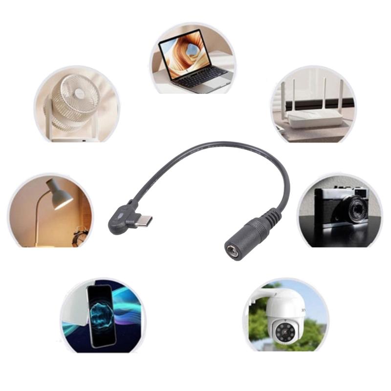90 Degree Angled USB C Male To 5.5x2.1mm Female Power Cable 9V 12V 15V 20V Fixed Voltages Output For LED Router Fan Speaker