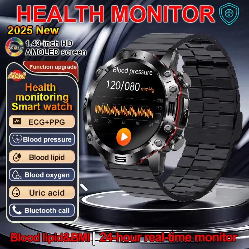 2025 New Smart Watch For Men Health Blood PressureBlood Oxygen Uric Acid Fitness Tracker Watches Bluetooth Call ECG Smartwatch