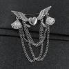 Retro Angel Wing Heart Shirt Suit Collar Tip Lapel Brooch Pin with Chain Tassel