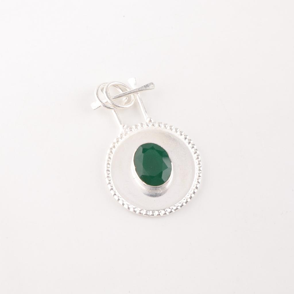 Green Onyx Gemstone 925 Stamped Silver Jewelry Pendant 1.4" For Anniversary Gift PP-57-17