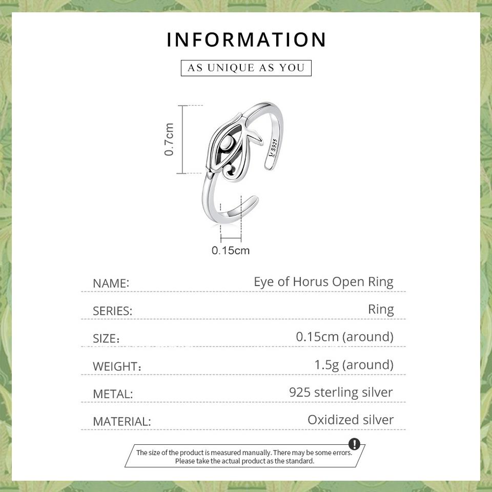 BAMOER 925 Sterling Silver Eye of Horus Egypt Protection Open Ring for Women Personality Cool Band Ring Fashion Jewelry Gift
