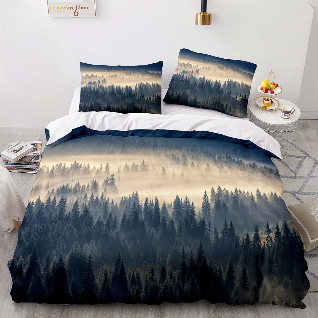 Home Textile Landscape Aurora Quilt Cover Digital Printing Three-Piece Set
