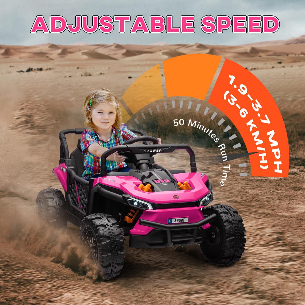12V Battery Powered Ride on Truck w/ Remote, Four Suspension Wheels, Horn, Lights, Music, USB, for Ages 3-5 Years, Pink