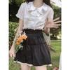 Deeptown Kawaii Lolita Blusen für Damen, weiß, süße Spitzentops, Rüschenhemden, Vintage, Puffärmel, japanischer Preppy-Style, süße Tops