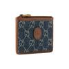 Gucci Logo GG Monogram Denim And Leather Zip Card Holder Women Card Holders Blue Brown 697717-2KQGT-8375