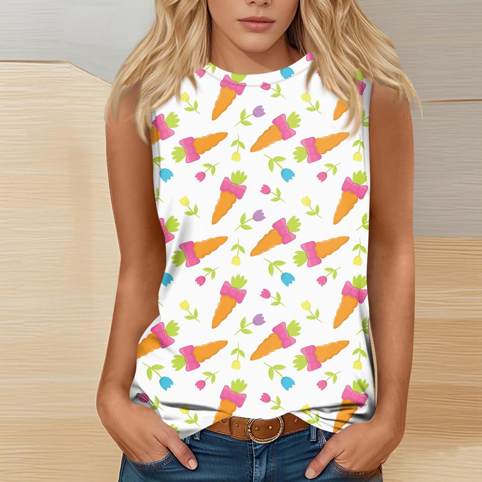 

Женская мода повседневная пасхальная футболка с круглым вырезом без рукавов XXL белый