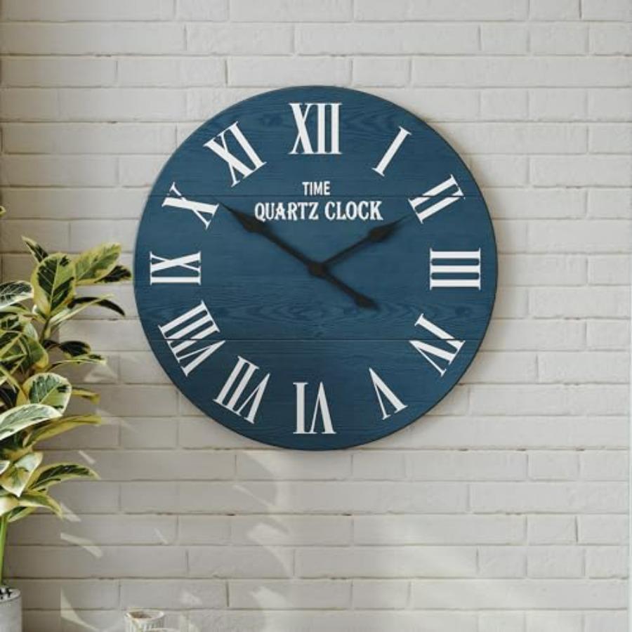 Large Farmhouse Wall Clock 24 Shiplap Wall Clock with Roman Numeral Nearly Non-Ticking Round Wall Clocks for Living Room Decor