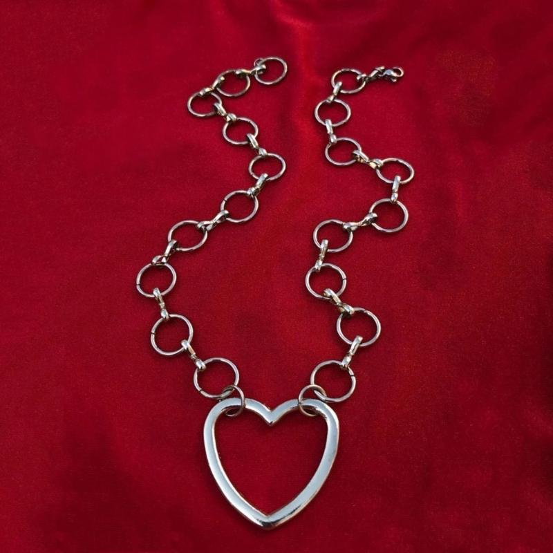 Sweet Cool Metal Hollow Big Heart Pendant Necklace Earrings Simple Drop Earrings