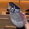 Fashion Mules Luxury Woven Slippers Women Shoes Round Toe Metal Buckle Casual Style Lazy Outside Wearing Women's Sandals Women Flats