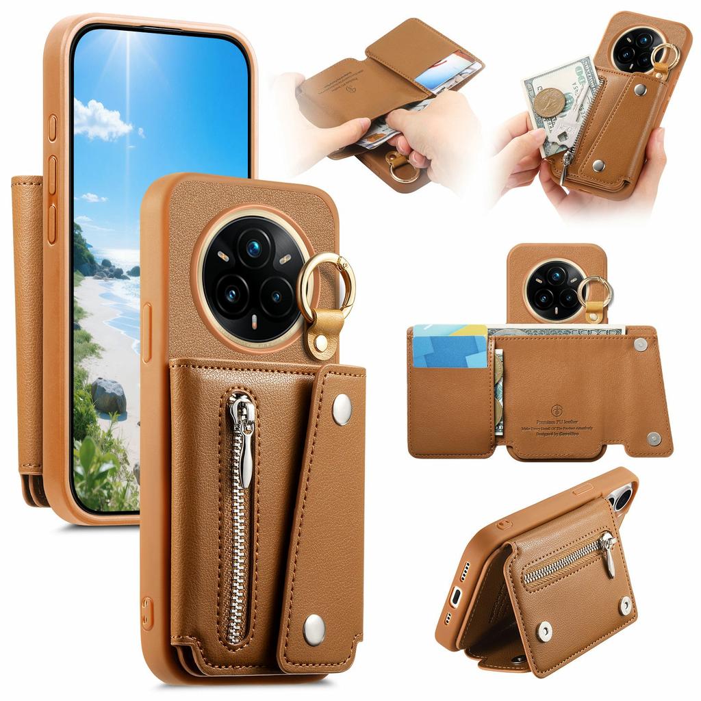 For Realme 14 Pro 5G Case D-Ring Holder Leather + PC + TPU Phone Cover with Wallet Kickstand