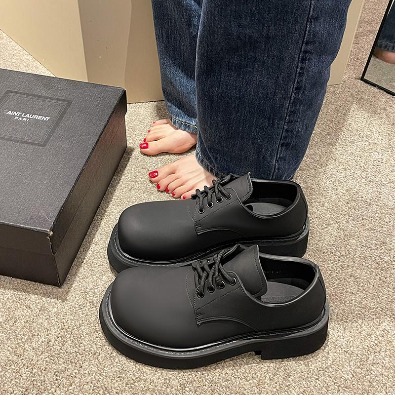 Fashion Fashion Boots Black Pu Leather Sports Platform Casual Women Big Toe Lace Raised Low Heel Shoes Infused with Street Style Loafers