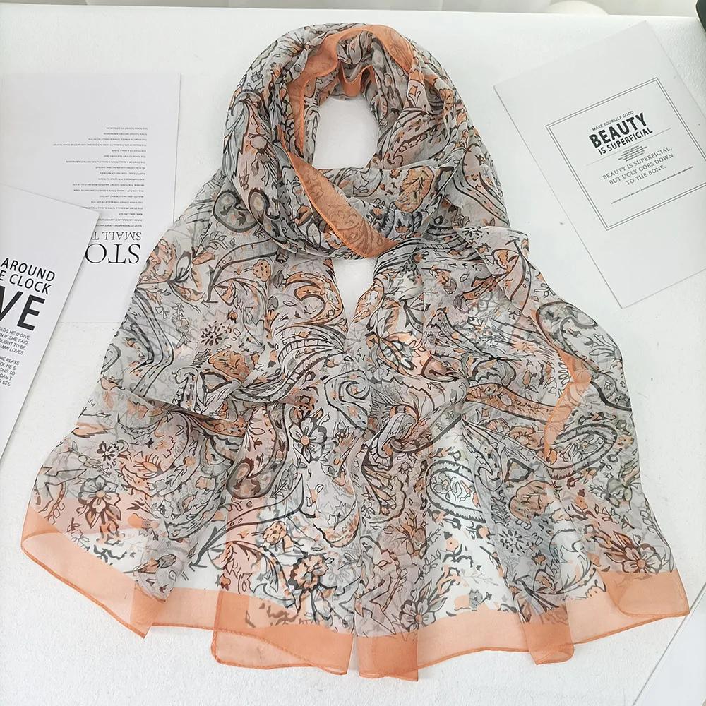 Cashew Flower Women Elegant Chiffon Georgette Bandana Scarf Summer Beach Sunscreen Thin Hijab Shawl