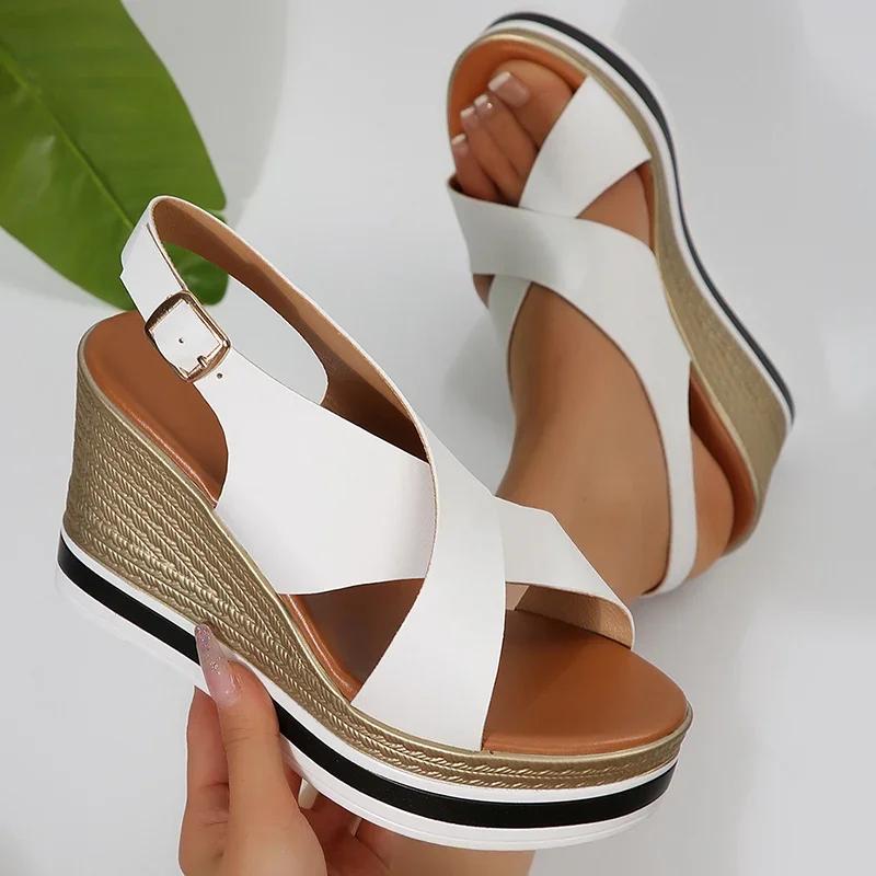 Fashion Women Platforms Sandals Summer Peep Toe High Heel Sandles 2025Cross Band Chunky Wedge Sandals Shoes for Women Sandalias De Mujer