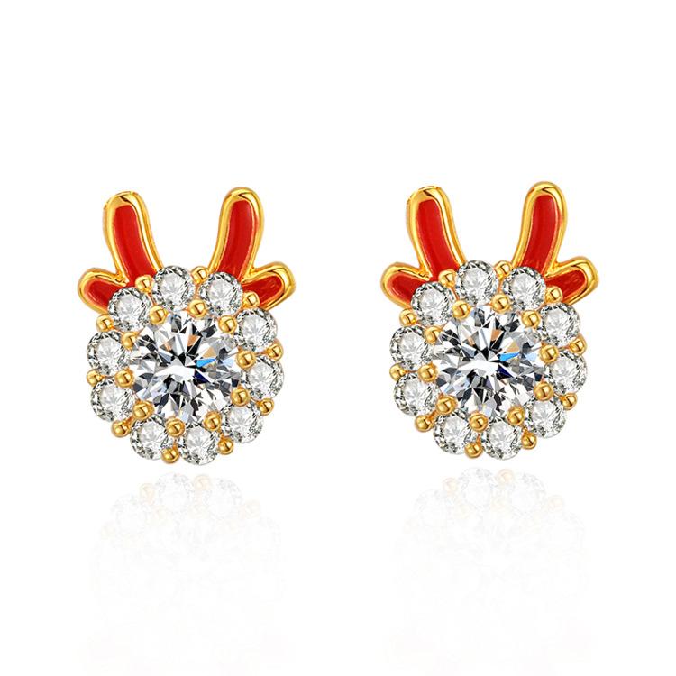 

Серьги-пусеты с милым драконом, полностью усыпанные бриллиантами, женские, вращающийся диск, нишевый дизайн, сверкающие серьги-пусеты года Дракона