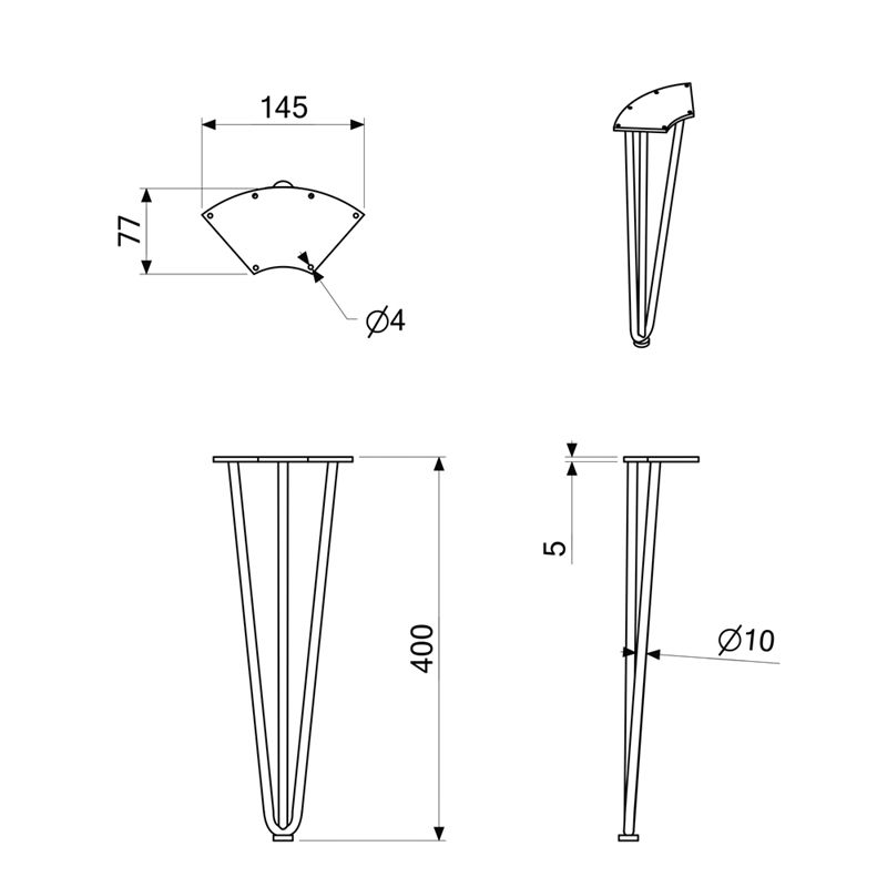 HAIRPIN Triple Rod Leg 40 BLACK