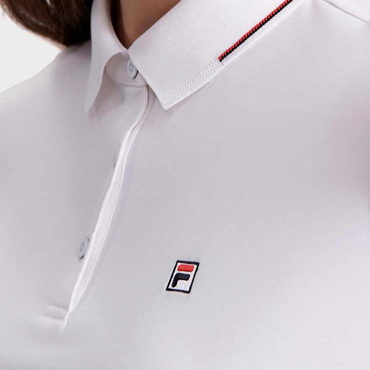 Fila Solid Color Logo Simple Casual Sports Polo Shirt Women Tops White F11W321101FWT