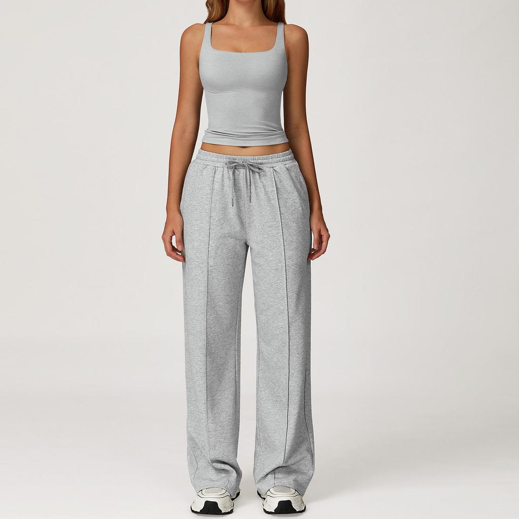 Zechuang Women's High Waist Slim Fit Wide Leg Sports Sweater Suit - Comfortable Long Sleeve Running Set