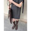 Retro runde Kappe lange Röhre elastische Stiefel Damen Höhenzunahme im Herbst und Winter dünne Stiefel tragen